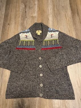 Woolrich Gray Shawl Collar Cardigan with Multicolor Fair Isle Yoke